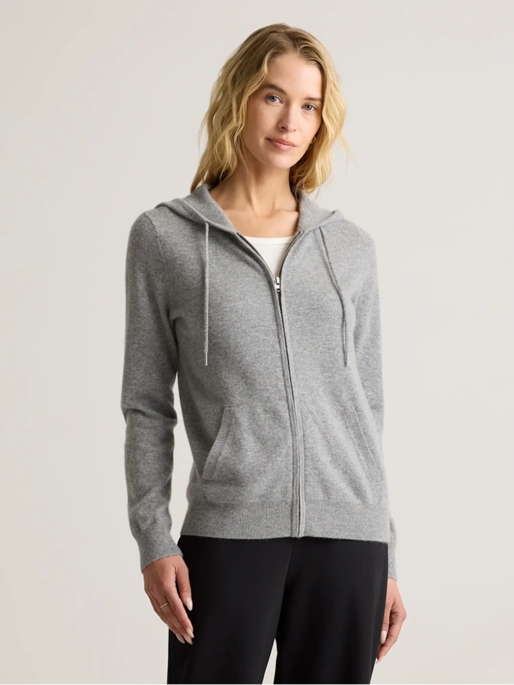 NWT Quince Mongolian Cashmere Zip Front Sweater Hoodie- Heather Grey Small